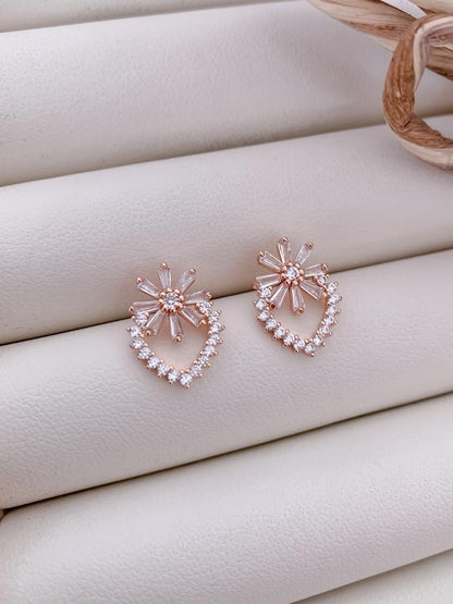 Rose Gold Floral Halo Zircon Stud Earrings