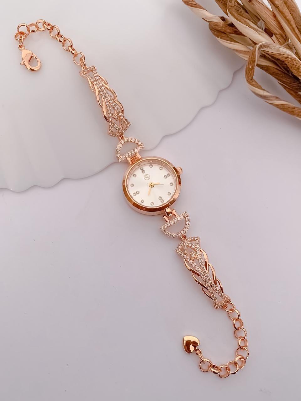 Rose Gold Crystal Infinity Bracelet Watch for Women