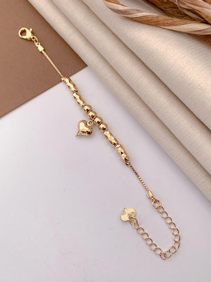 Heart Charm Gold-Tone Beaded Bracelet