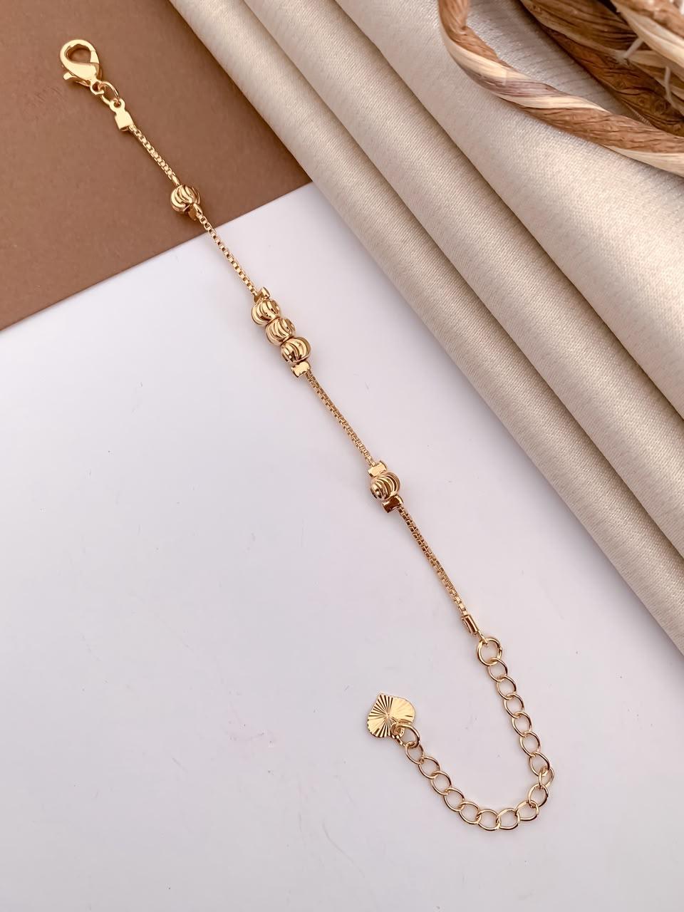 Golden Ribbed Bead Adjustable Bracelet