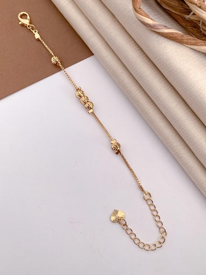 Golden Ribbed Bead Adjustable Bracelet