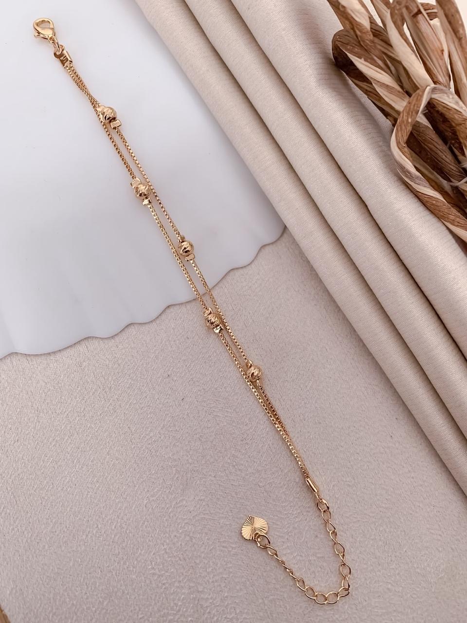 Textured Bead Double-Layer Gold-Tone Bracelet