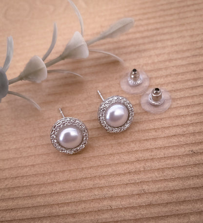 BUY 1 GET 1 FREE -American Diamond Rose Gold  White Pearl Round Shape Tops