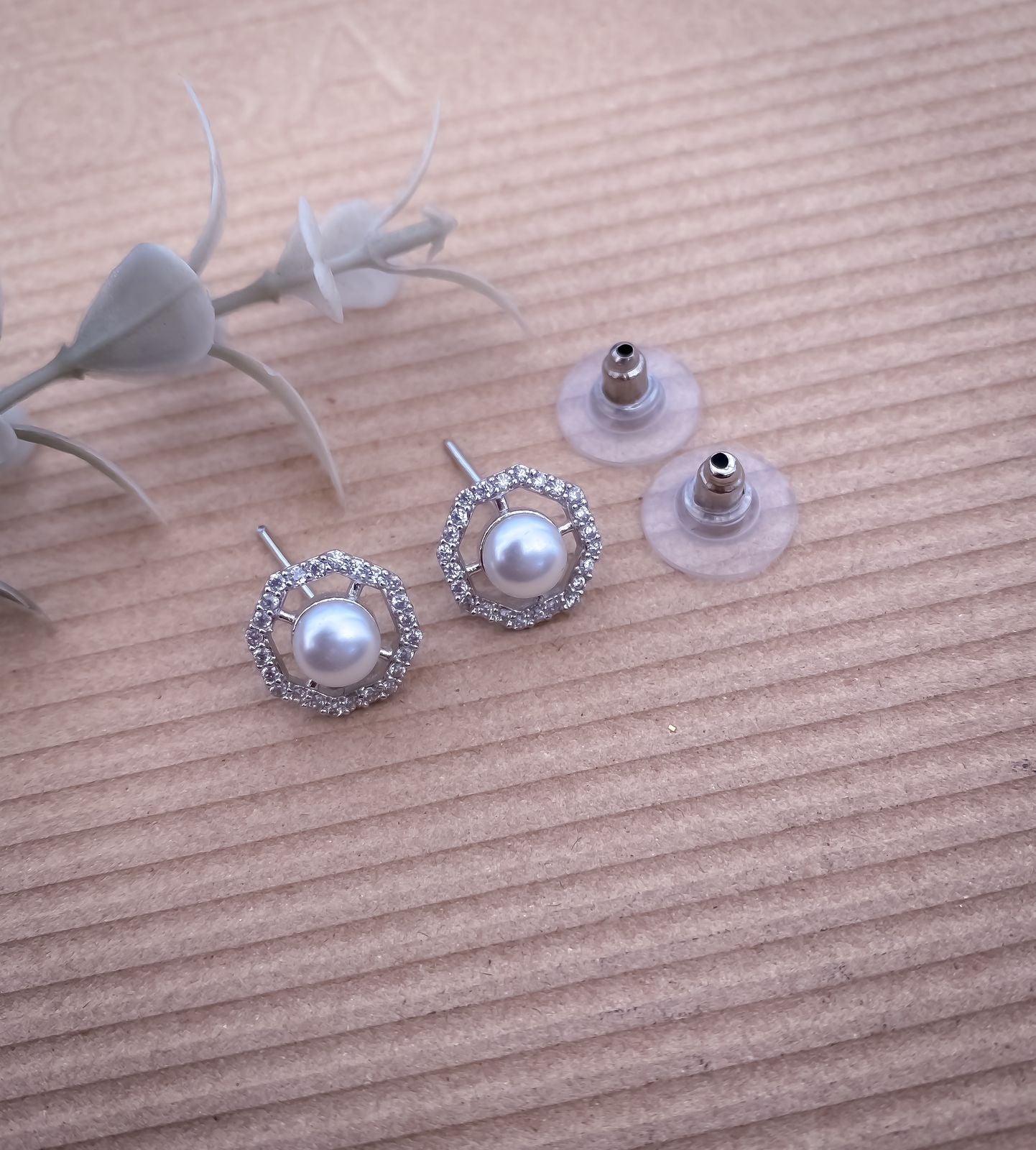 Buy 1 get 1 Free -American Diamond Rose Gold Plated white Pearl Delicate Tops Earring