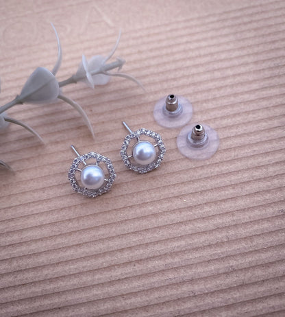 Buy 1 get 1 Free -American Diamond Rose Gold Plated white Pearl Delicate Tops Earring