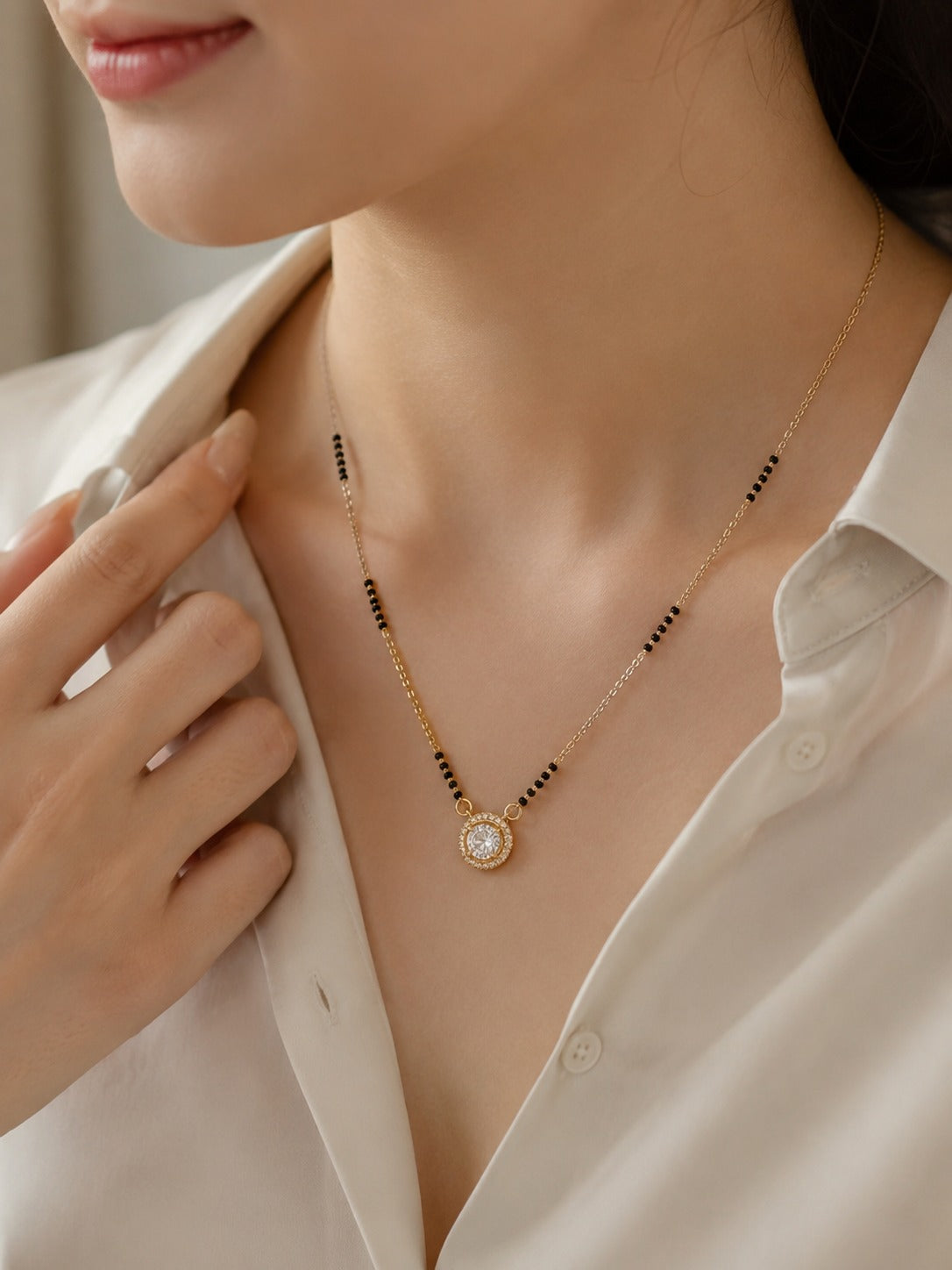 Elegant Halo Crystal Mangalsutra