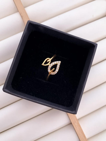 Leaf Shine Ring – American Diamond Gold-Plated Ring