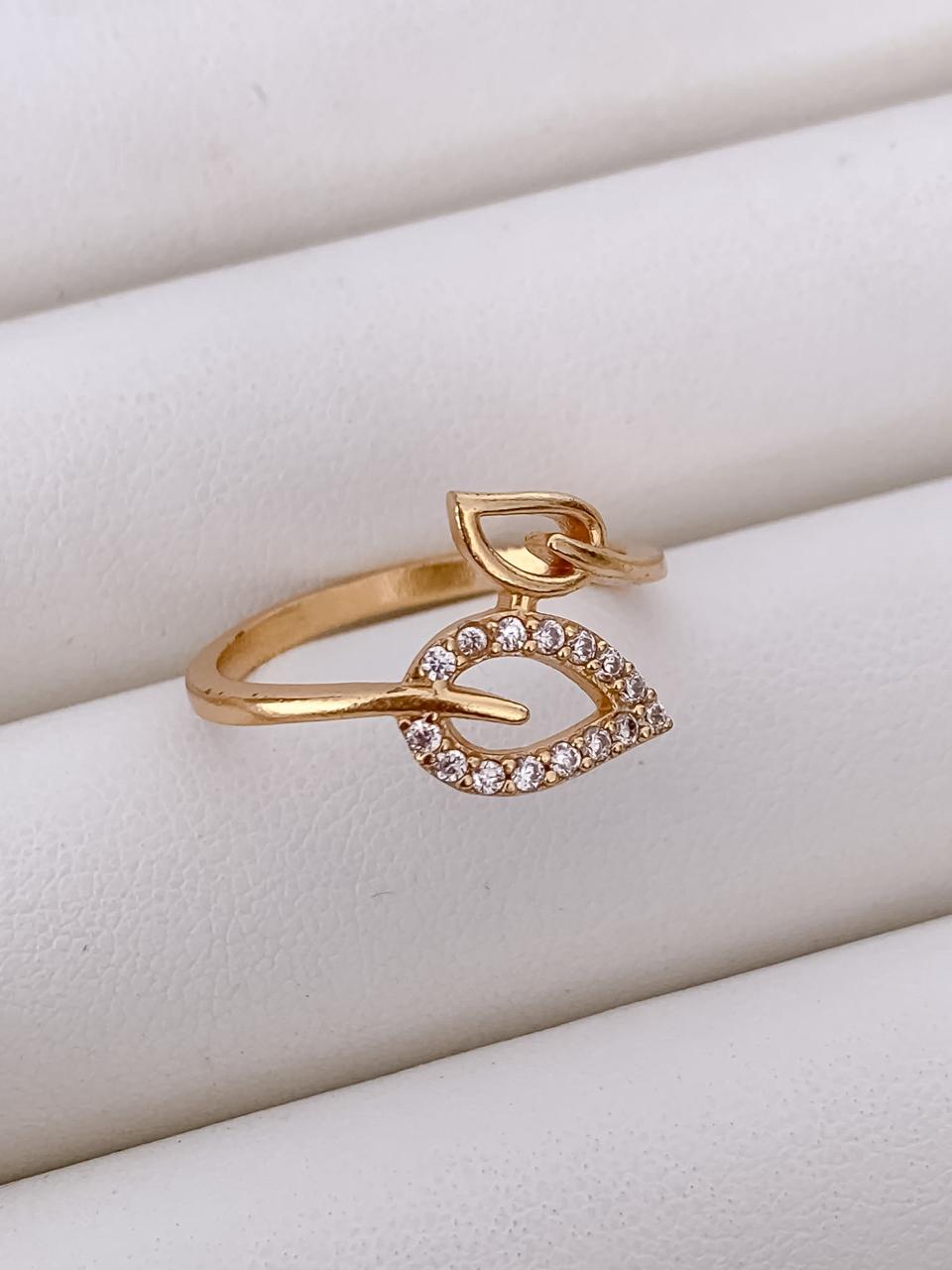 Leaf Shine Ring – American Diamond Gold-Plated Ring