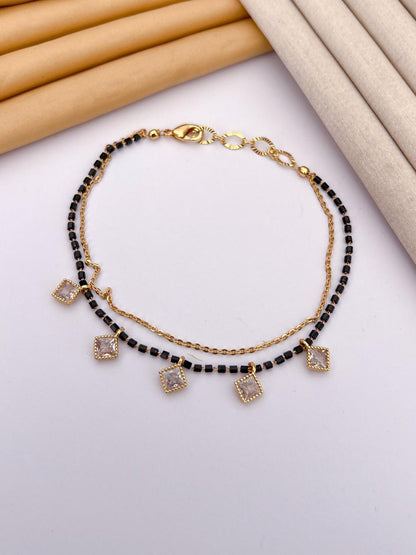 Elegant Black Bead Charm Mangalsutra Bracelet