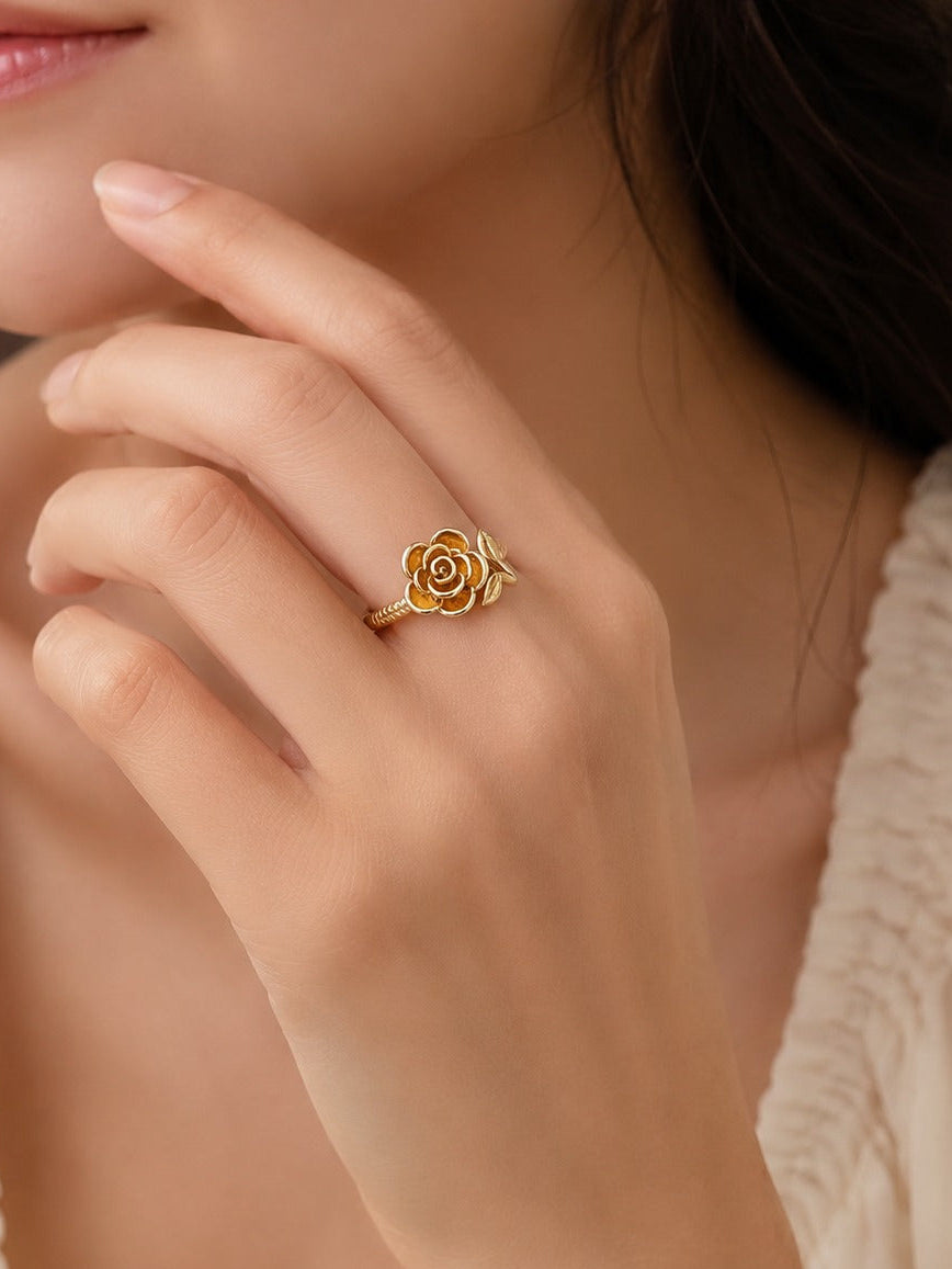 Gold Rose Flower Adjustable Ring