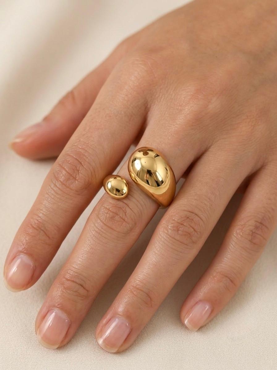 Minimalist Dual Dome Gold Adjustable Ring