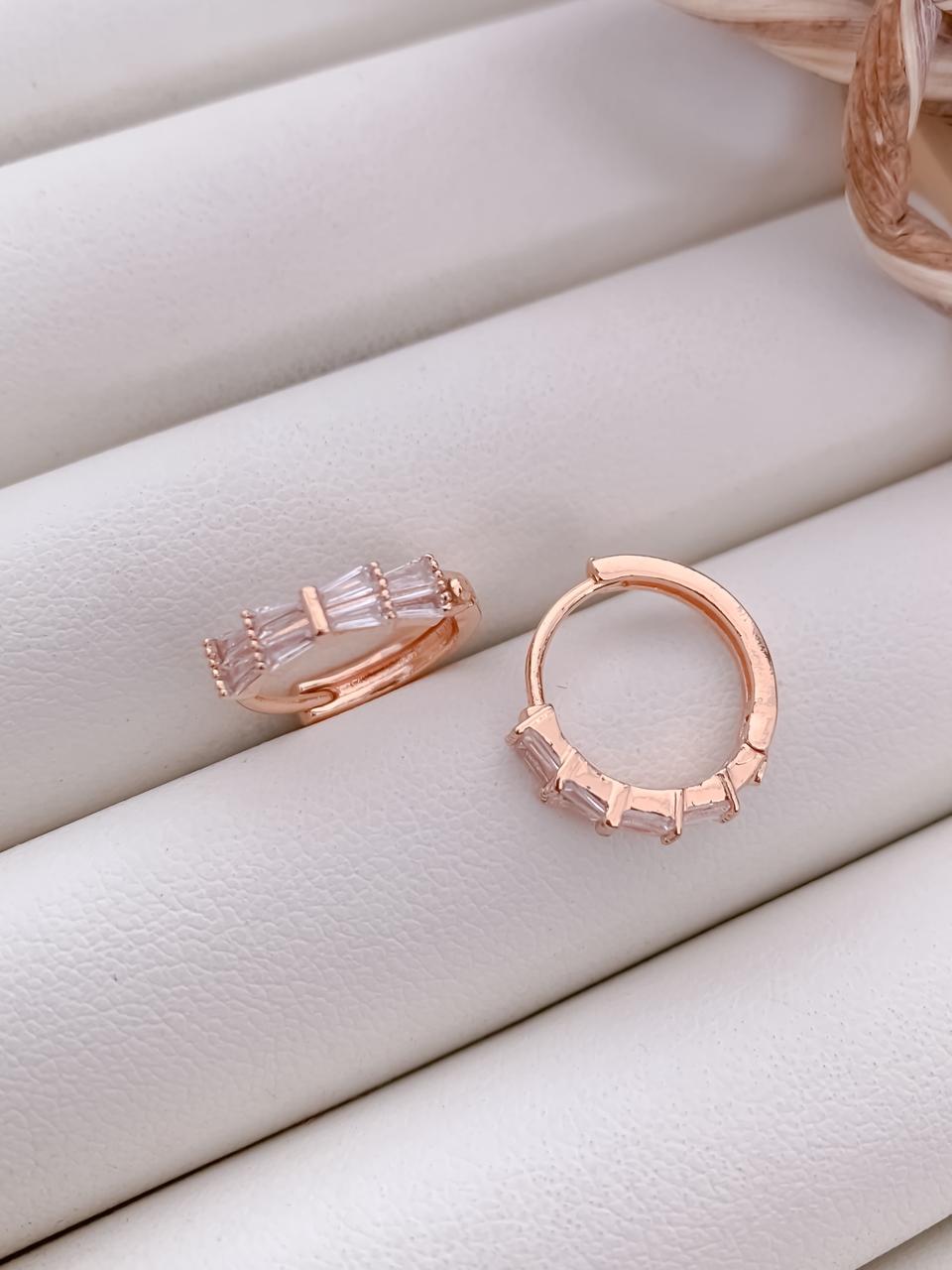 Rose Gold Baguette Stone Hoop Earrings