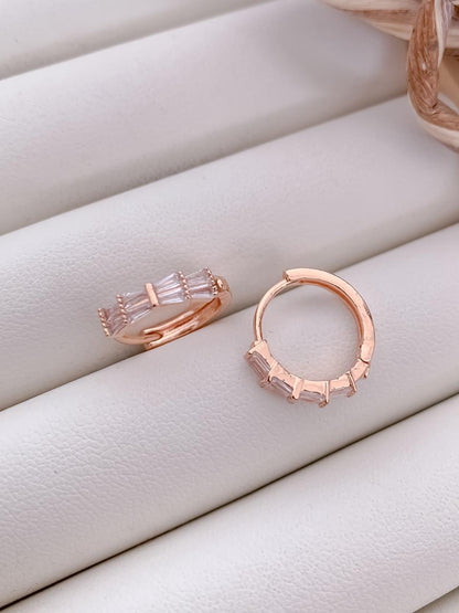 Rose Gold Baguette Stone Hoop Earrings