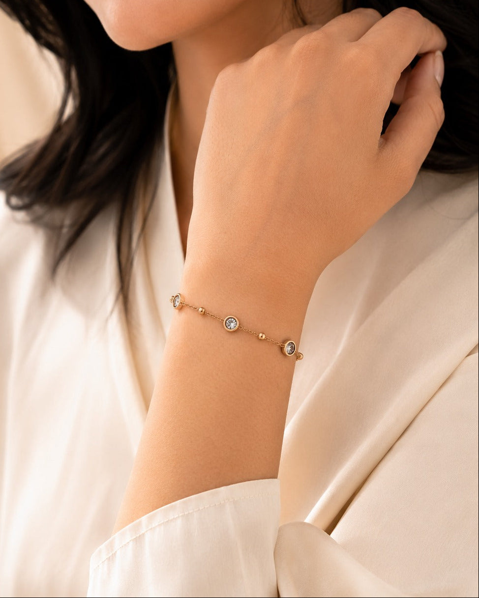 Gold Round Crystal Chain Bracelet for Women