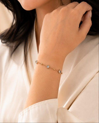 Gold Round Crystal Chain Bracelet for Women