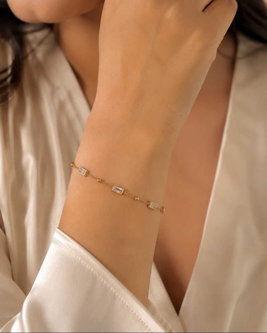 Rose Gold Baguette Crystal Adjustable Bracelet