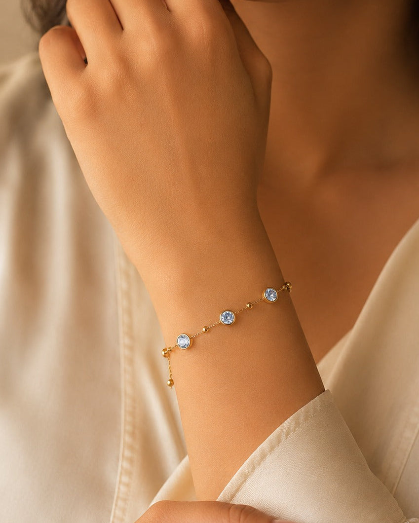 Gold Round Crystal Chain Bracelet for Women