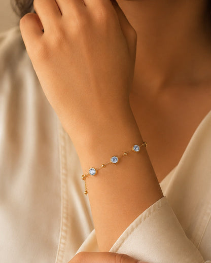 Gold Round Crystal Chain Bracelet for Women