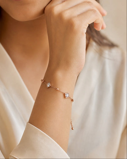 Rose Gold Princess Cut Crystal Adjustable Bracelet