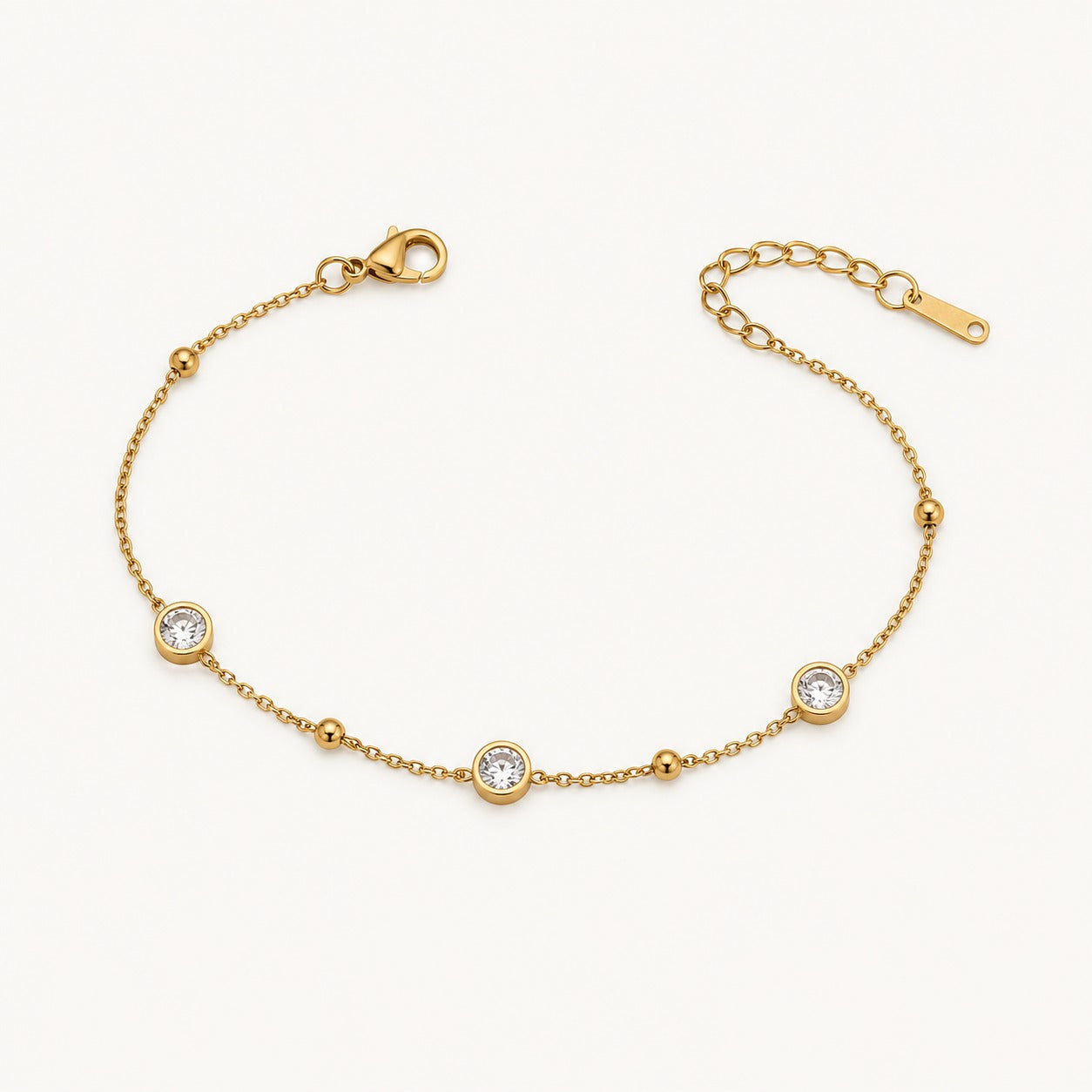 Gold Round Crystal Chain Bracelet for Women