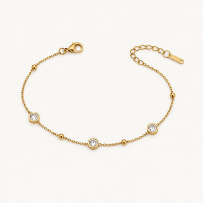 Gold Round Crystal Chain Bracelet for Women