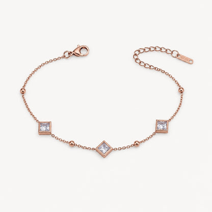 Rose Gold Princess Cut Crystal Adjustable Bracelet