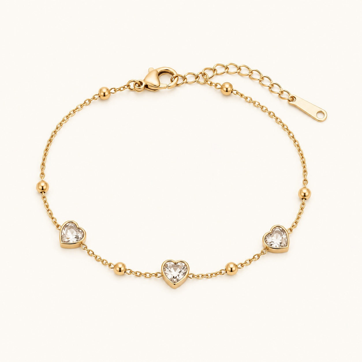 Gold Heart Crystal Adjustable Bracelet