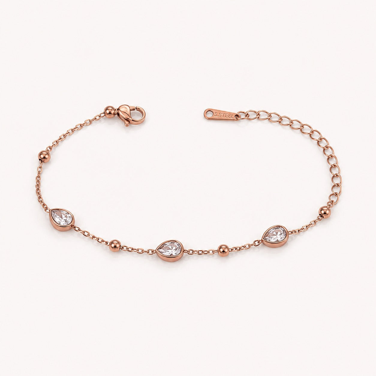 Rose Gold Teardrop Crystal Bracelet for Women