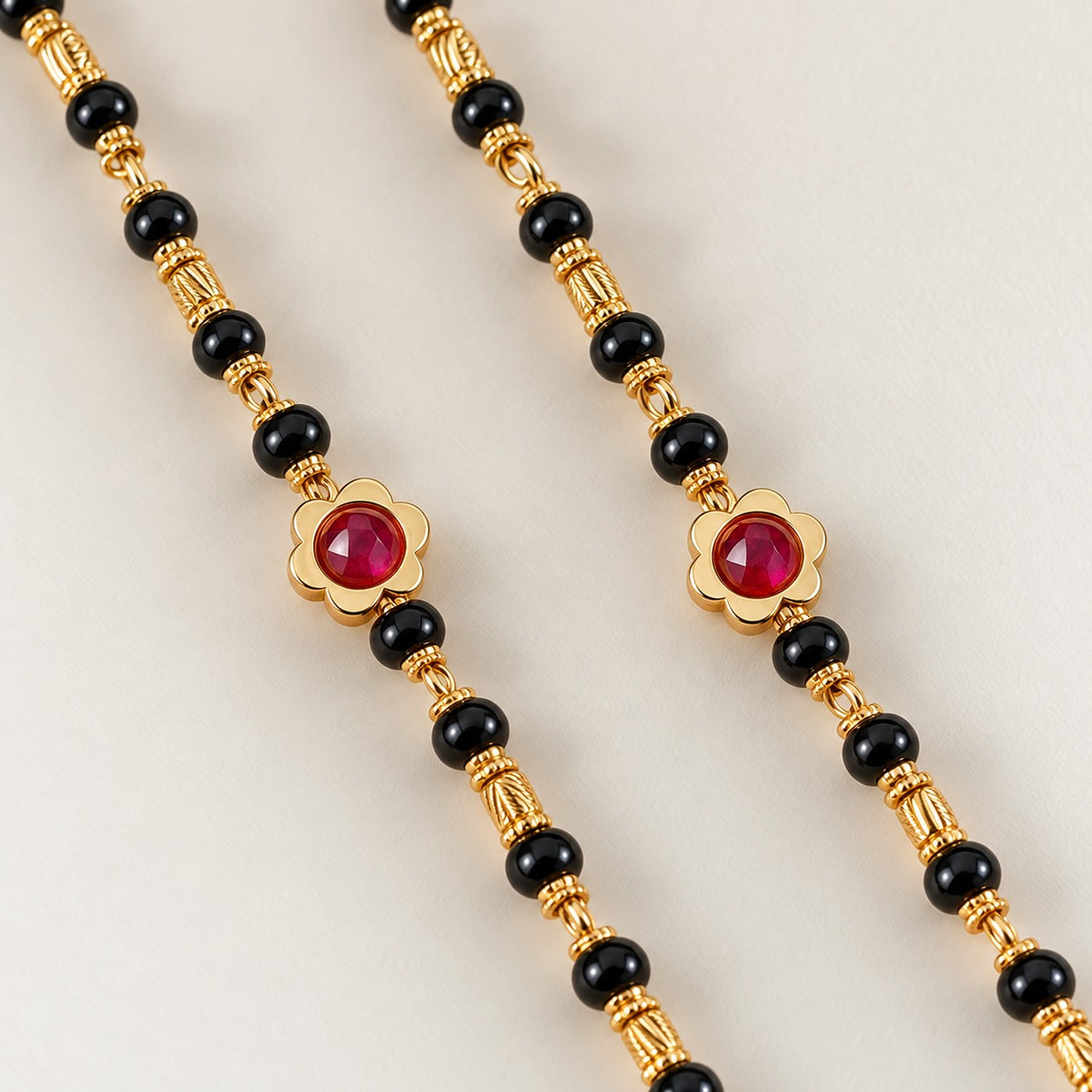Fancy Black Beads with Red Stone Flower Kids Size Najariya Bracelet