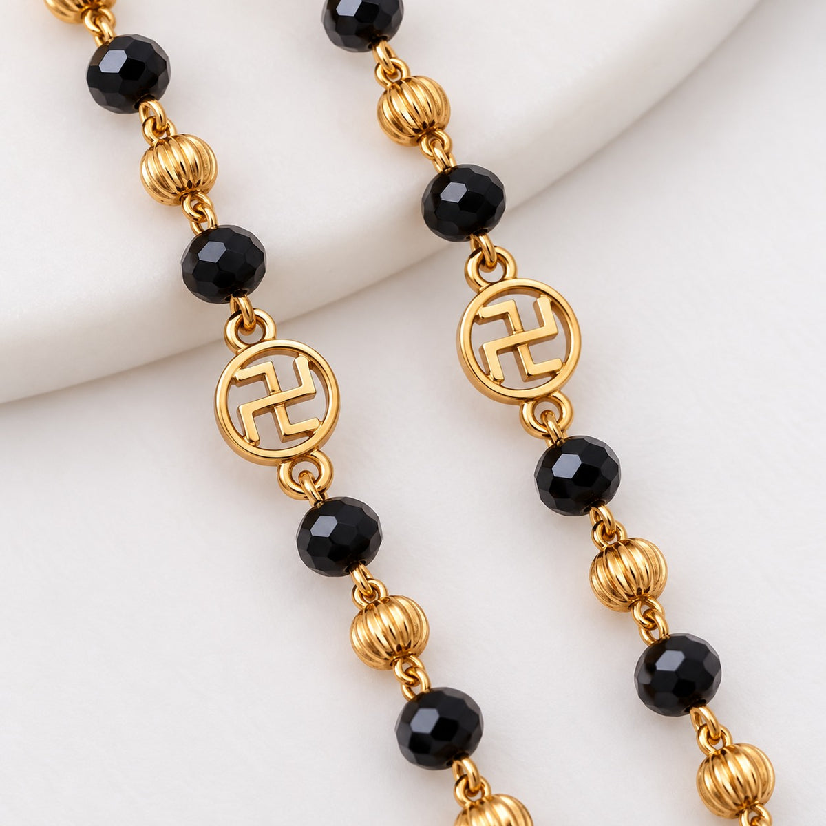 Fancy Black Crystal Beads with Golden Geometric Charm Najariya Bracelet