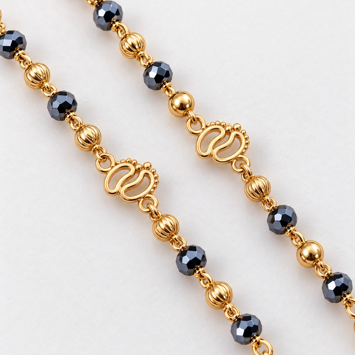 Fancy High Gold Black Crystal Beads with Gold Charm Najariya Bracelet