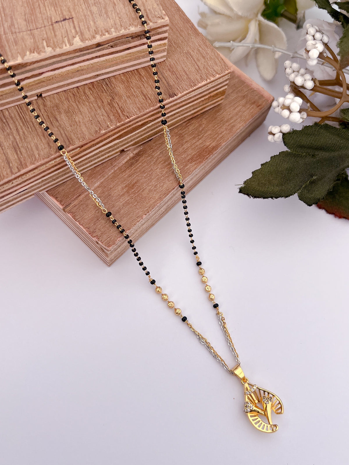Two-Tone Black Bead Mangalsutra with Geometric Sparkle Pendant