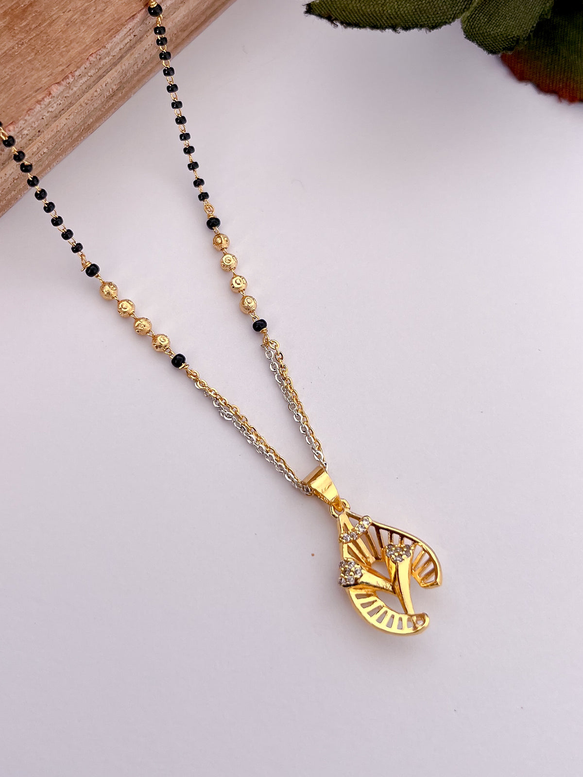 Two-Tone Black Bead Mangalsutra with Geometric Sparkle Pendant
