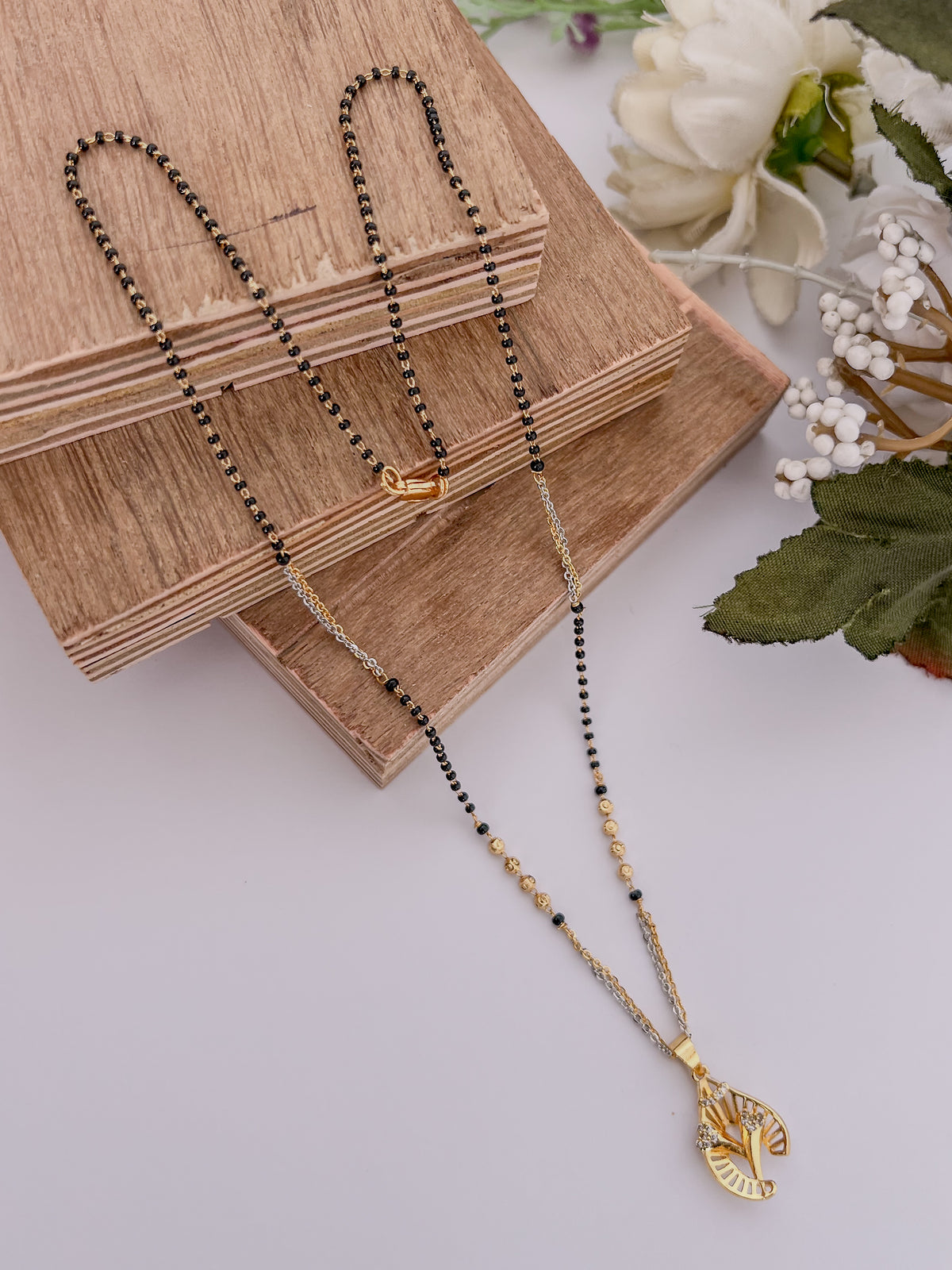 Two-Tone Black Bead Mangalsutra with Geometric Sparkle Pendant