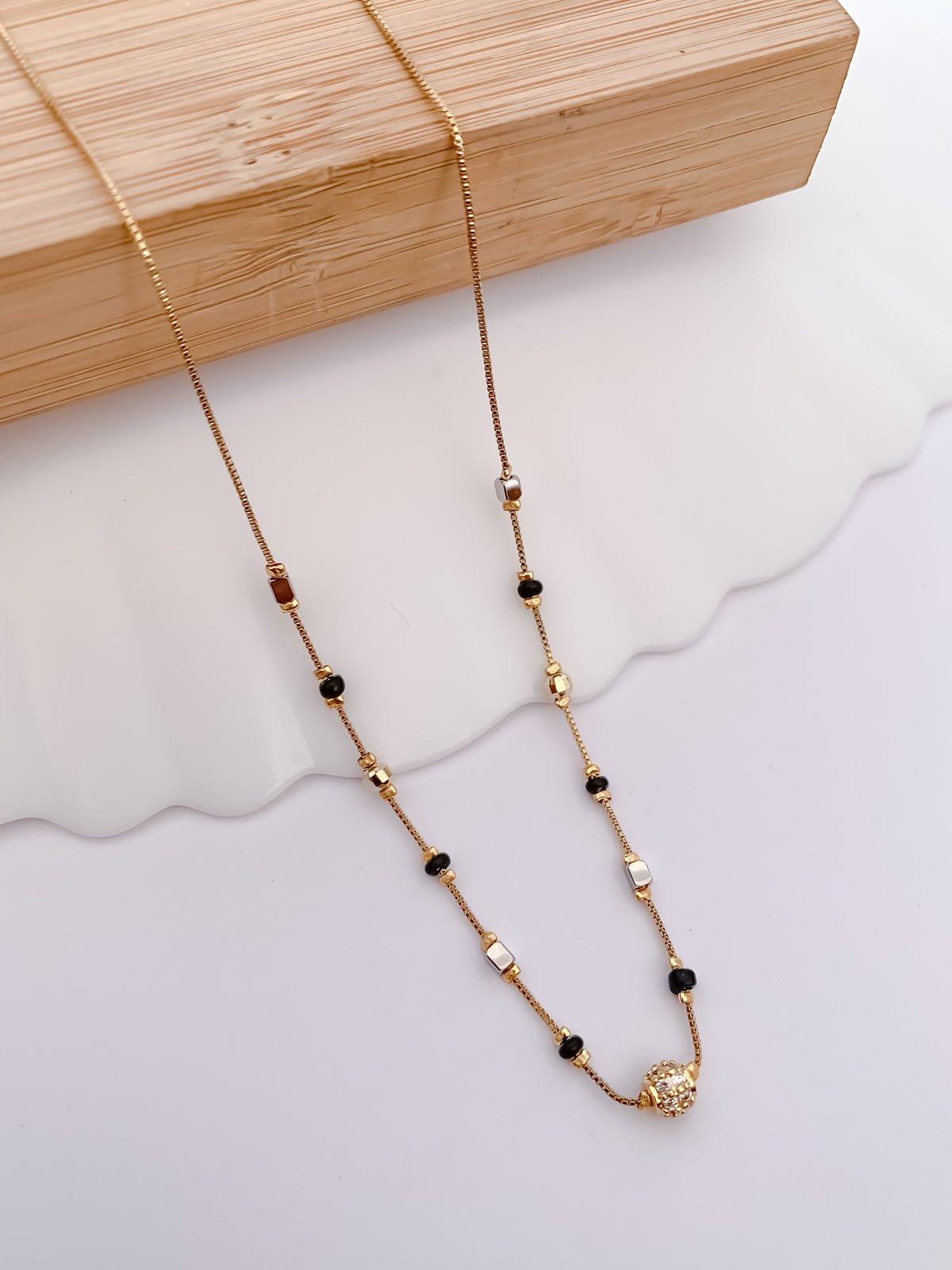 Minimal Black Bead Mangalsutra with Solitaire Ball Pendant
