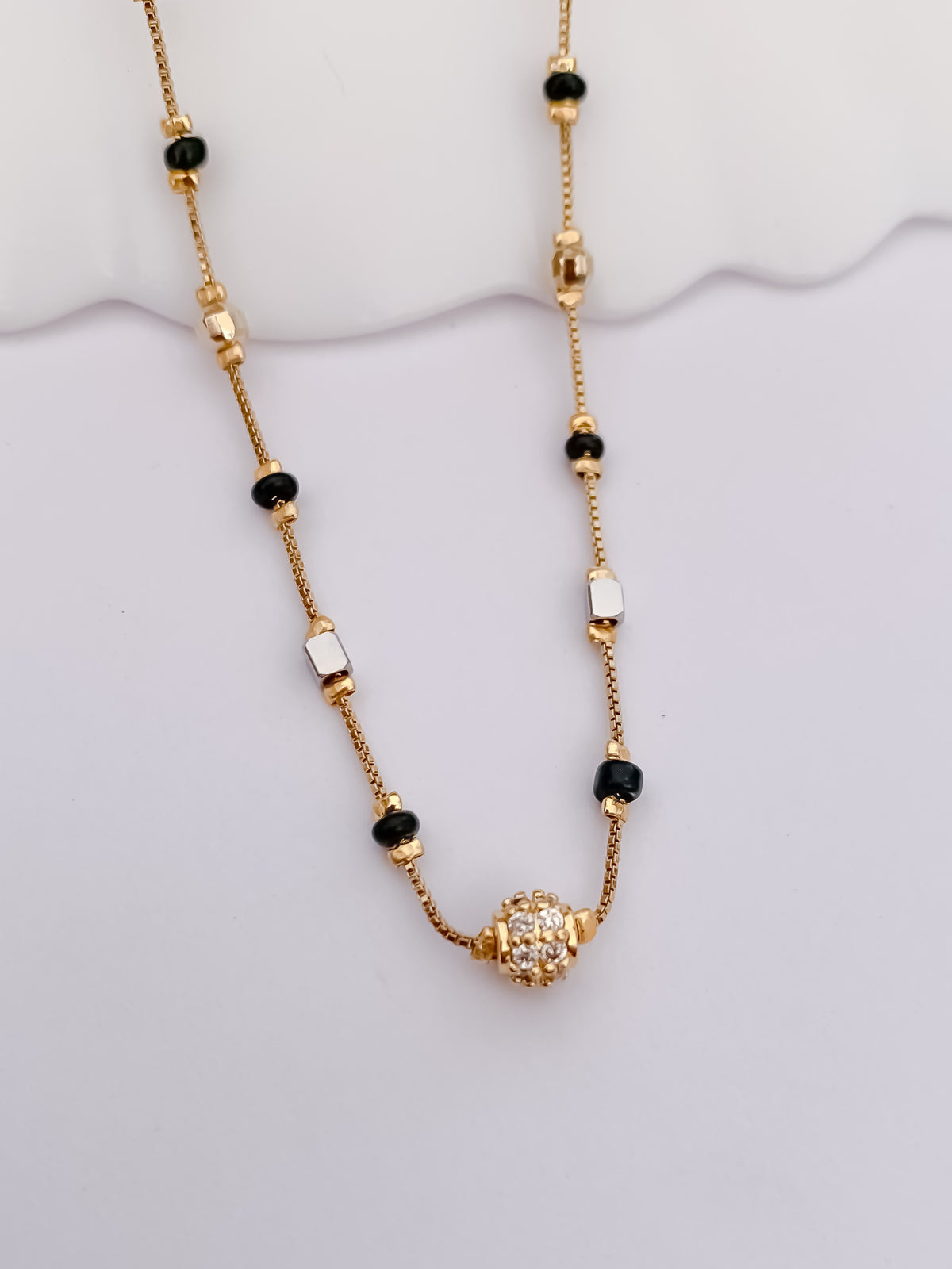 Minimal Black Bead Mangalsutra with Solitaire Ball Pendant