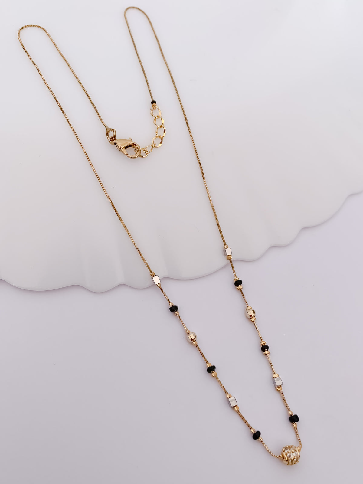 Minimal Black Bead Mangalsutra with Solitaire Ball Pendant