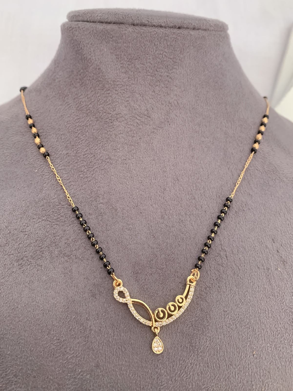 Infinity Curve Black Bead Mangalsutra with Teardrop Charm