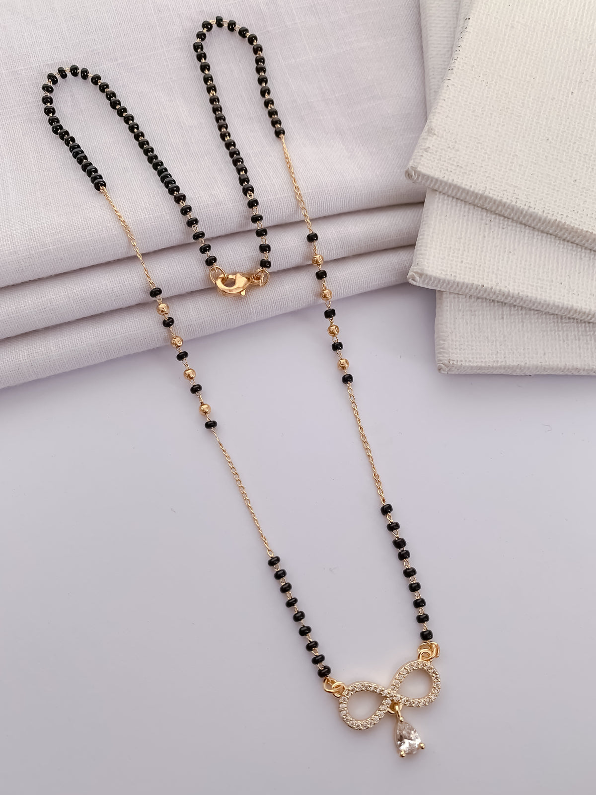 Infinity Drop Black Bead Mangalsutra with Teardrop Crystal Pendant