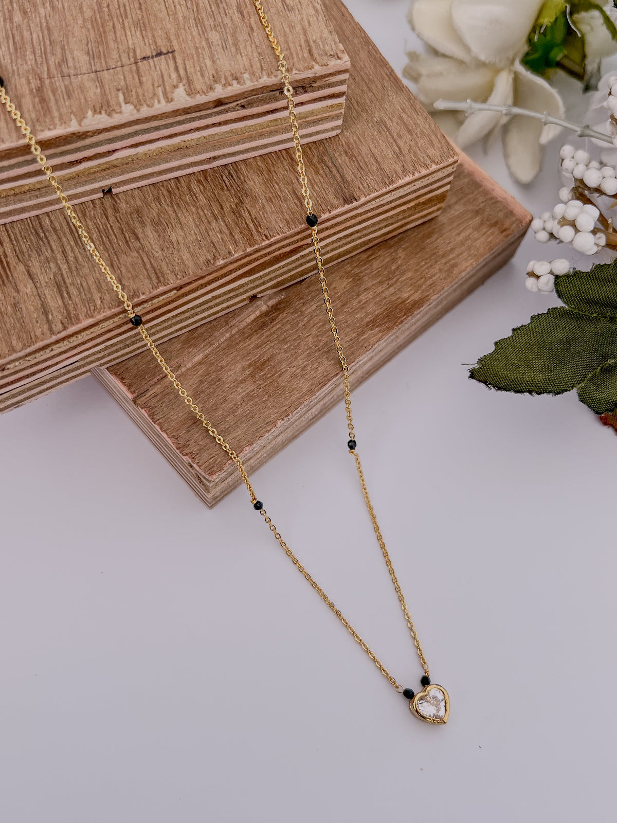 Heart Solitaire Black Bead Mangalsutra with Minimal Pendant