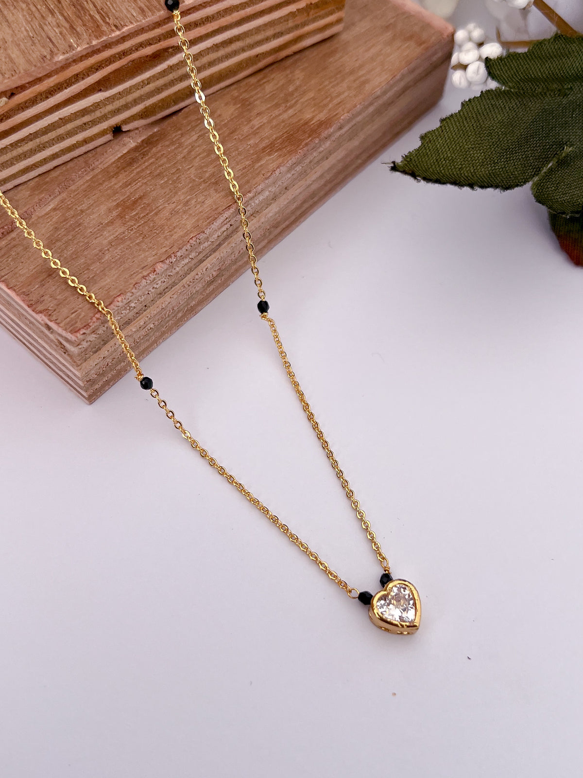 Heart Solitaire Black Bead Mangalsutra with Minimal Pendant