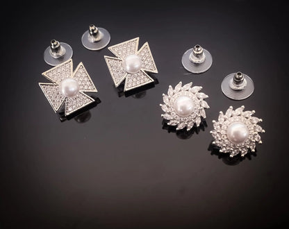 American Diamond 2 Design Combo Earrings Tops - Tops - Belleza Jewels