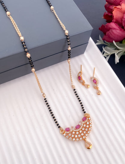 American Diamond 3 Colour Pleted Fancy Mangalsutra - Mangalsutra With Earring - Belleza Jewels