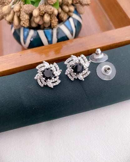 American Diamond 4 colour Stone Silver Plated Earring Tops - Tops - Belleza Jewels