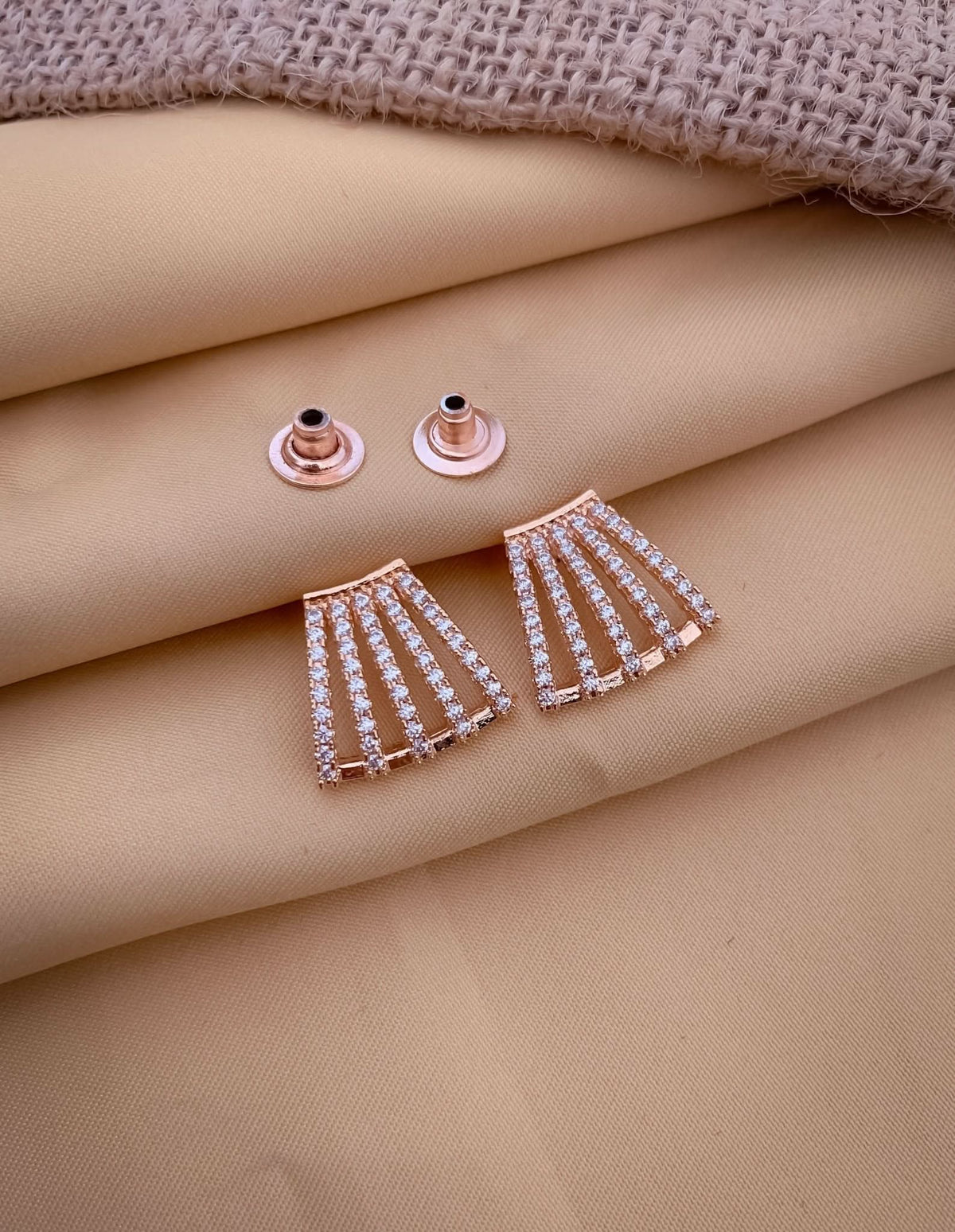 BUY 1 GET 1 FREE -American Diamond 5 line Rose Gold And silver Tops Earrings - Tops - Belleza Jewels