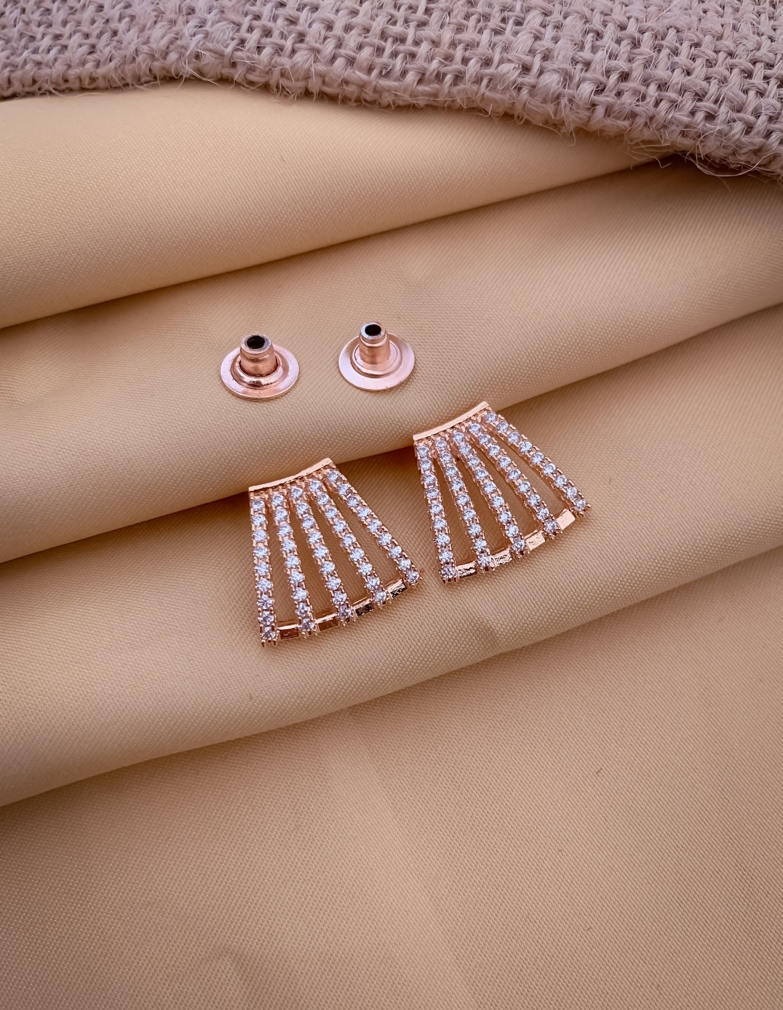 American Diamond 5 line Rose Gold And silver Tops Earrings - Tops - Belleza Jewels