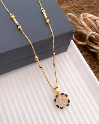 American Diamond Black And White Colour High Gold Fancy Chain Pendant - Chain Pendal - Belleza Jewels