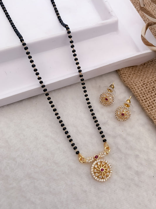 American Diamond Chakra Pendant Mangalsutra - Mangalsutra - Belleza Jewels