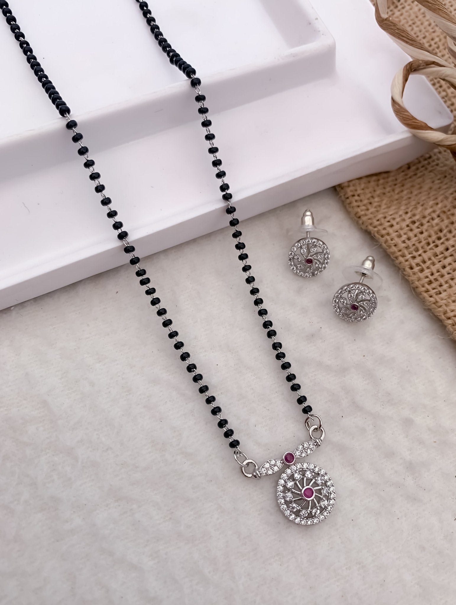 American Diamond Chakra Pendant Mangalsutra - Mangalsutra - Belleza Jewels