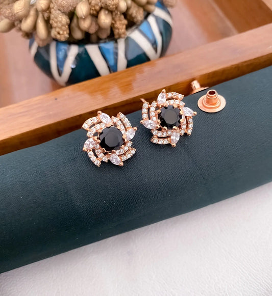 American Diamond Colour full Rose Gold Plated Earrings Tops - Tops - Belleza Jewels